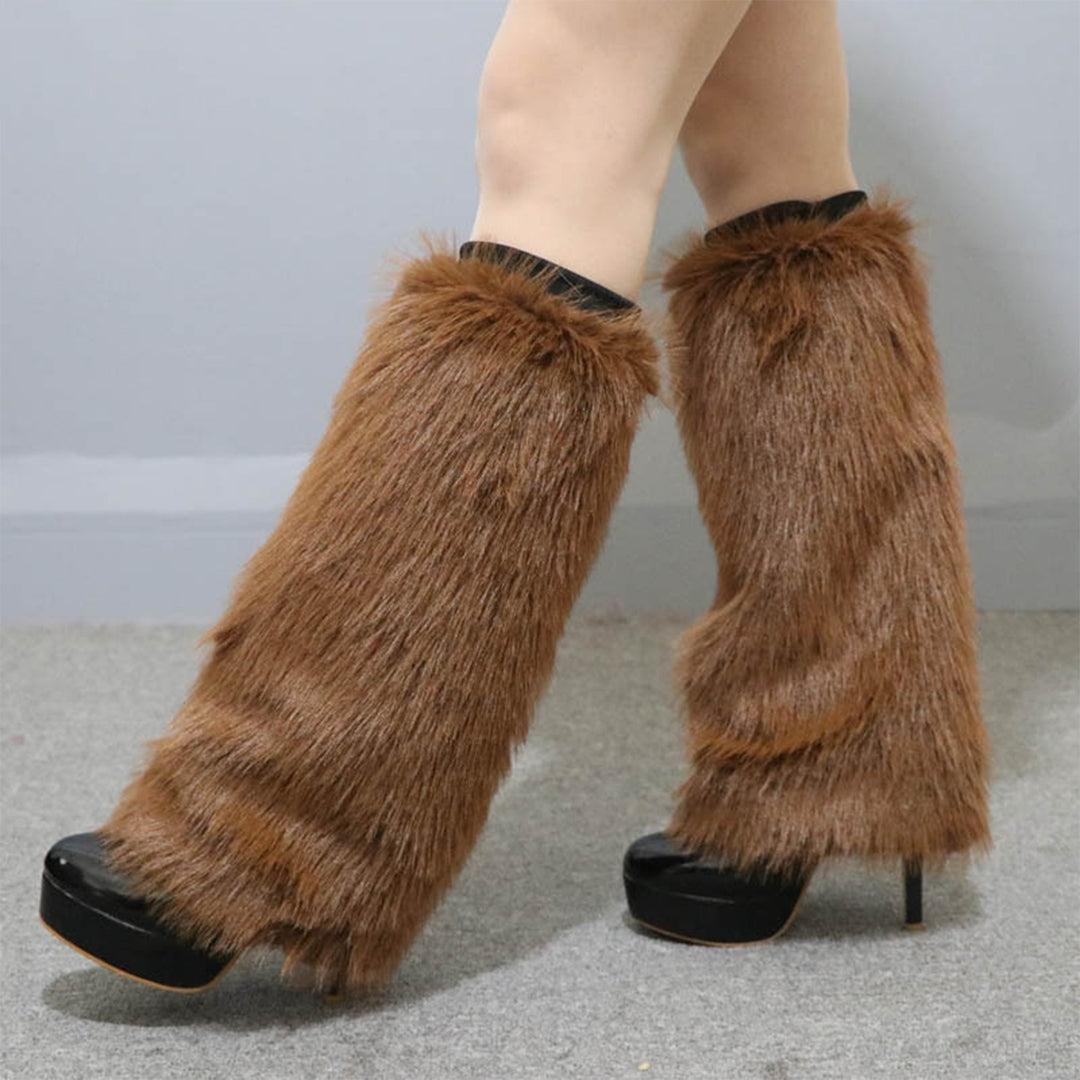 1 Pair Women Imitation Fox faux Leg Warmers Solid Color Elastic Furry Boot Covers Knee-length Long Socks Fashion Image 10
