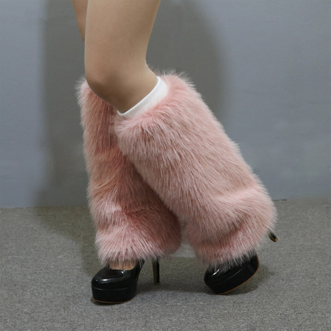 1 Pair Women Imitation Fox faux Leg Warmers Solid Color Elastic Furry Boot Covers Knee-length Long Socks Fashion Image 11