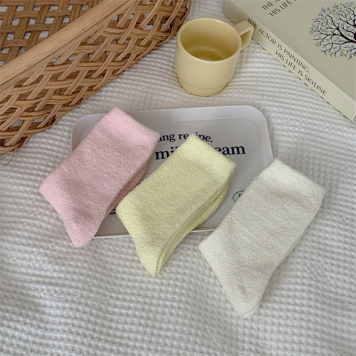 1 Pair Macaron Coral Velvet Socks Cozy Warm Comfortable Mid-tube Thickened Soft Winter Home Carpet Socks Image 1