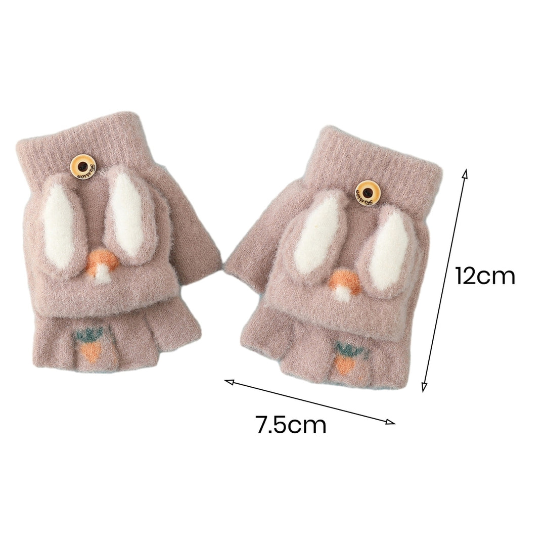 1 Pair Gloves Cartoon Rabbit Decor Knitted Soft Finger Hat Cover Touch Screen Color Matching Image 12
