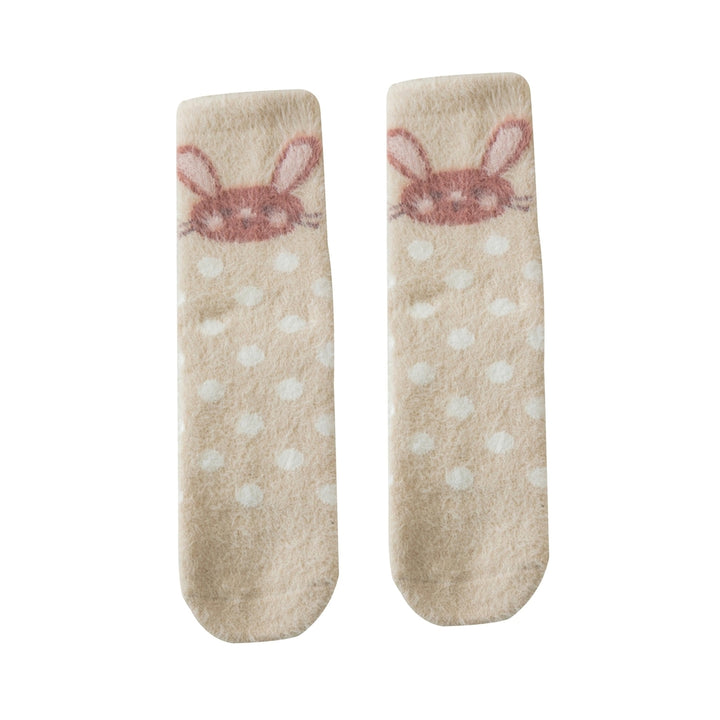 1 Pair Women Winter Socks Thick Cartoon Rabbit Print Sweet Color Mid-tube Elastic Anti-slip Warm Soft Ankle Protection Image 4
