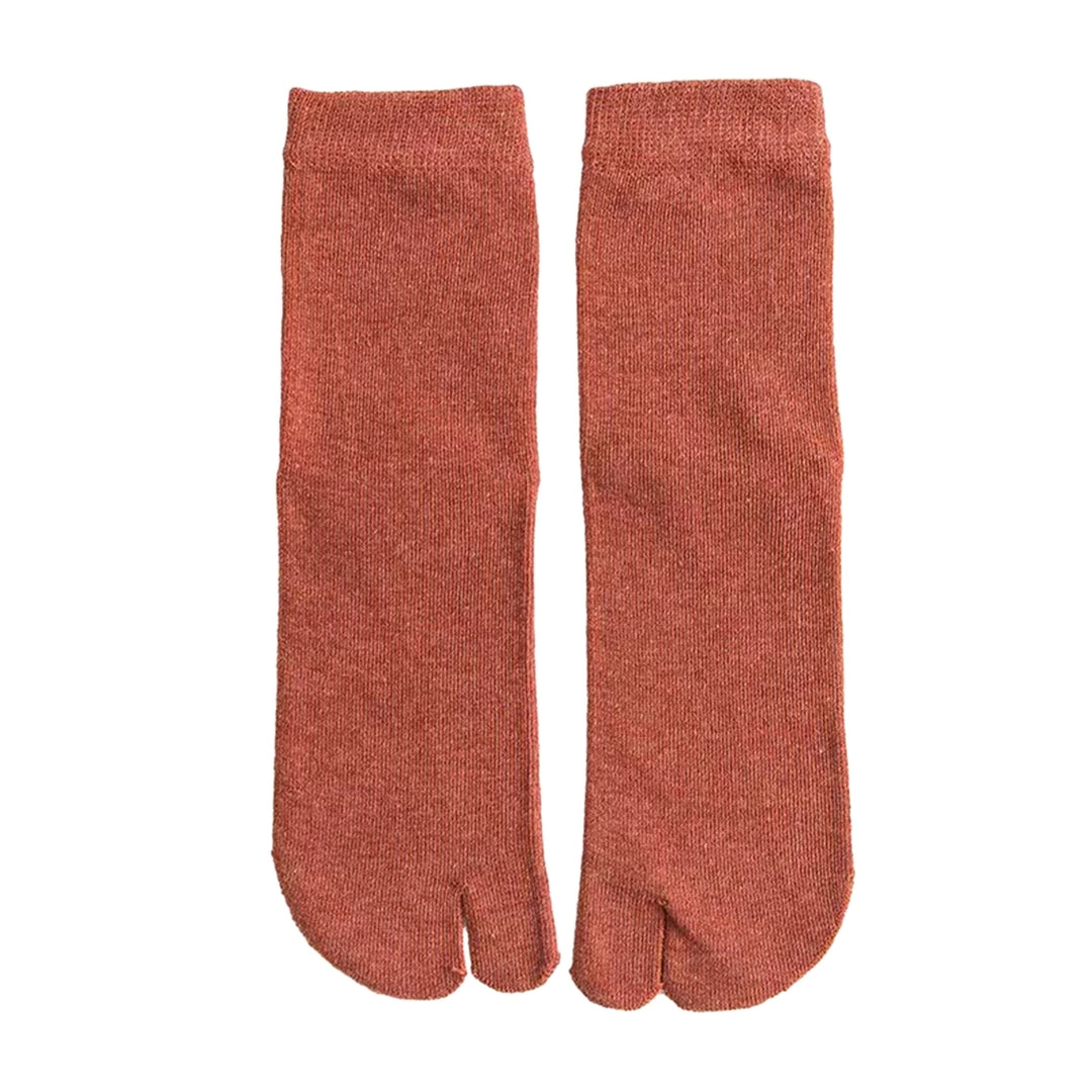 1 Pair Women Sock Middle Tube Two Toes Solid Color Soft High Elasticity Anti-slip Ankle Protection Sweat Absosrption Image 8