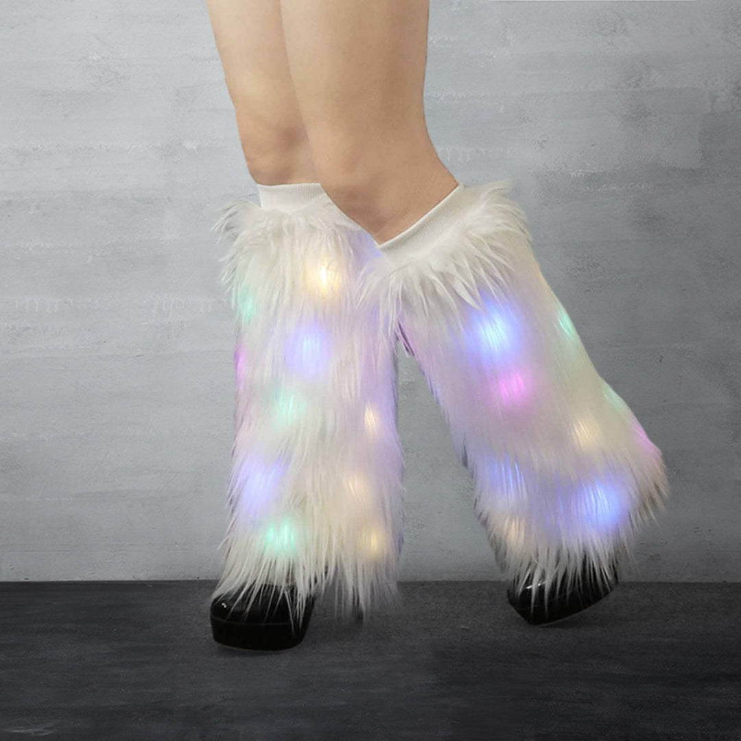 1 Pair Women Autumn Winter LED Light Furry Leg Warmers Imitation faux Boot Covers Plush Elastic Leg Socks Fashion Image 7