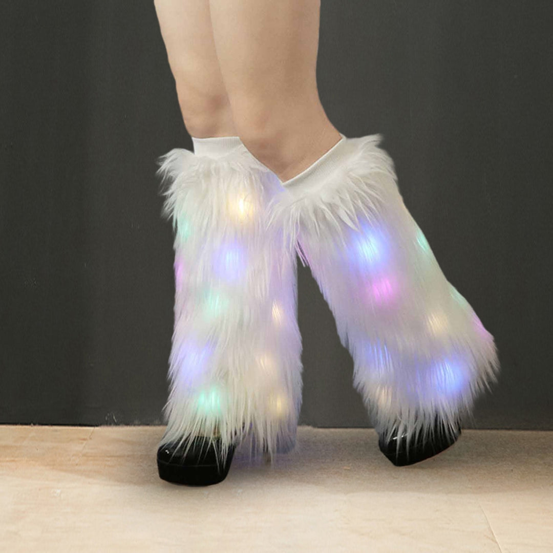 1 Pair Women Autumn Winter LED Light Furry Leg Warmers Imitation faux Boot Covers Plush Elastic Leg Socks Fashion Image 8