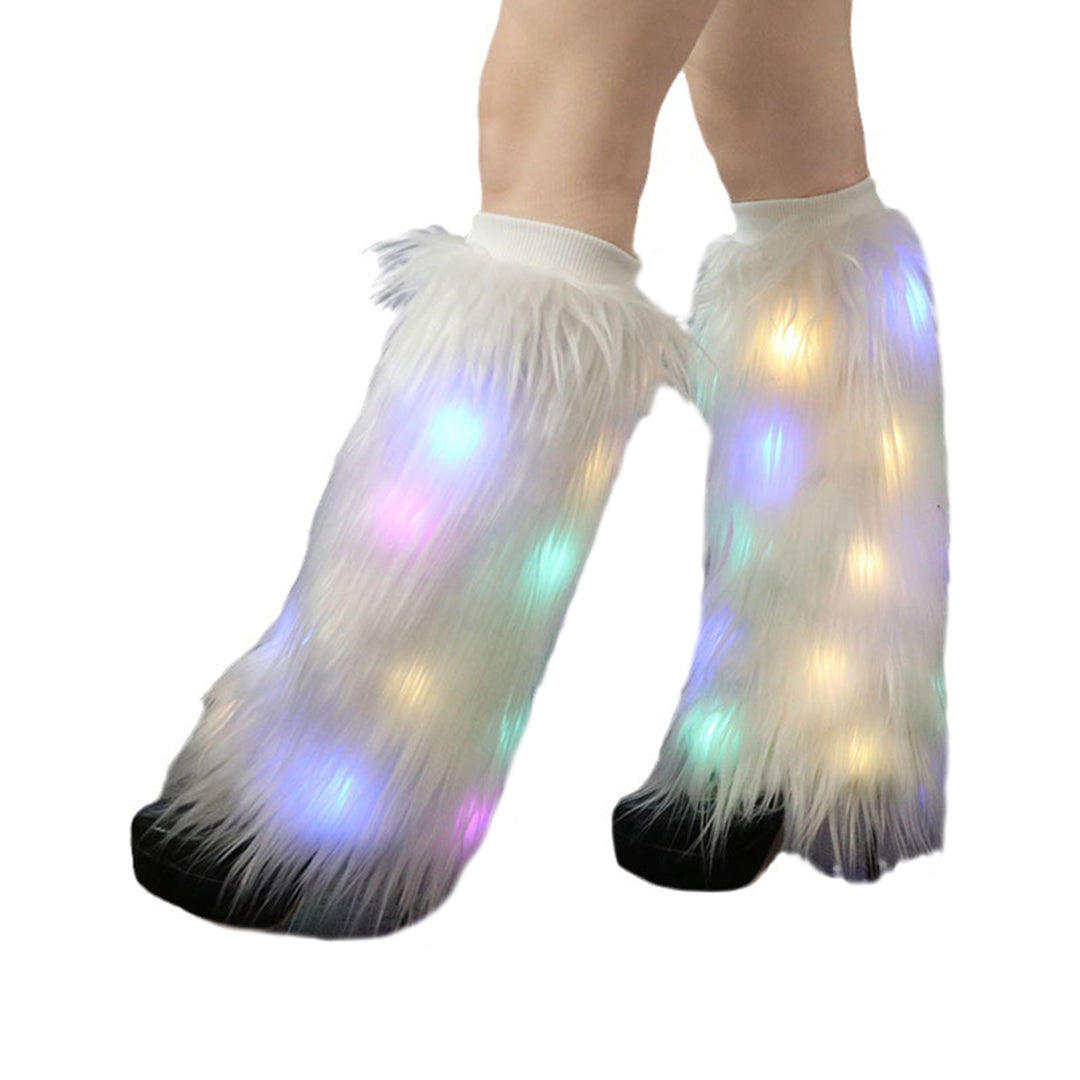 1 Pair Women Autumn Winter LED Light Furry Leg Warmers Imitation faux Boot Covers Plush Elastic Leg Socks Fashion Image 9