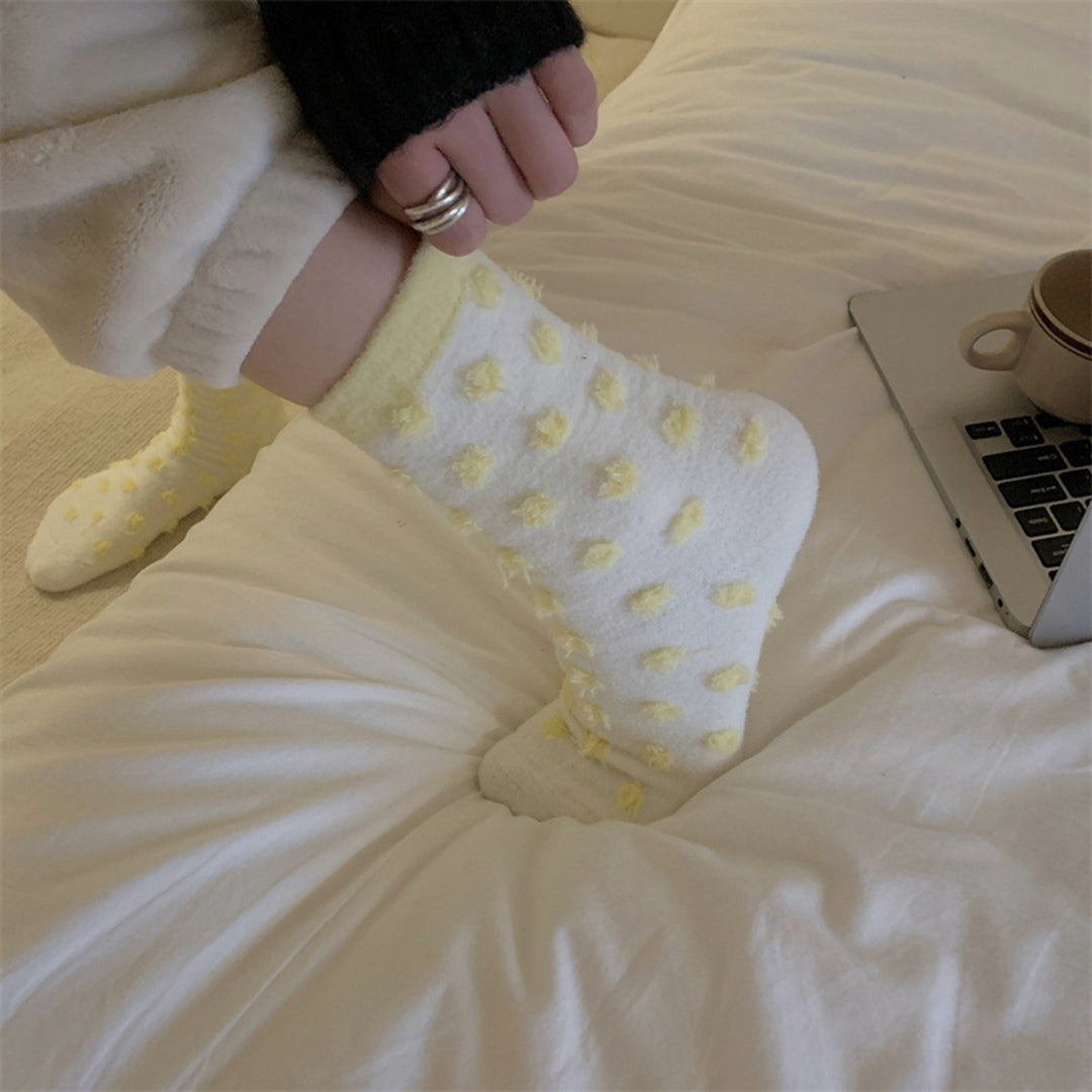 1 Pair Creative Autumn Winter Plush Socks Dot Print Middle Tube Candy Color Thickened Warm Pile Socks Women Knitting Image 6