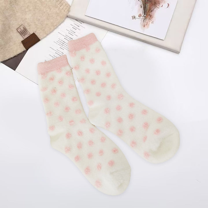 1 Pair Creative Autumn Winter Plush Socks Dot Print Middle Tube Candy Color Thickened Warm Pile Socks Women Knitting Image 10