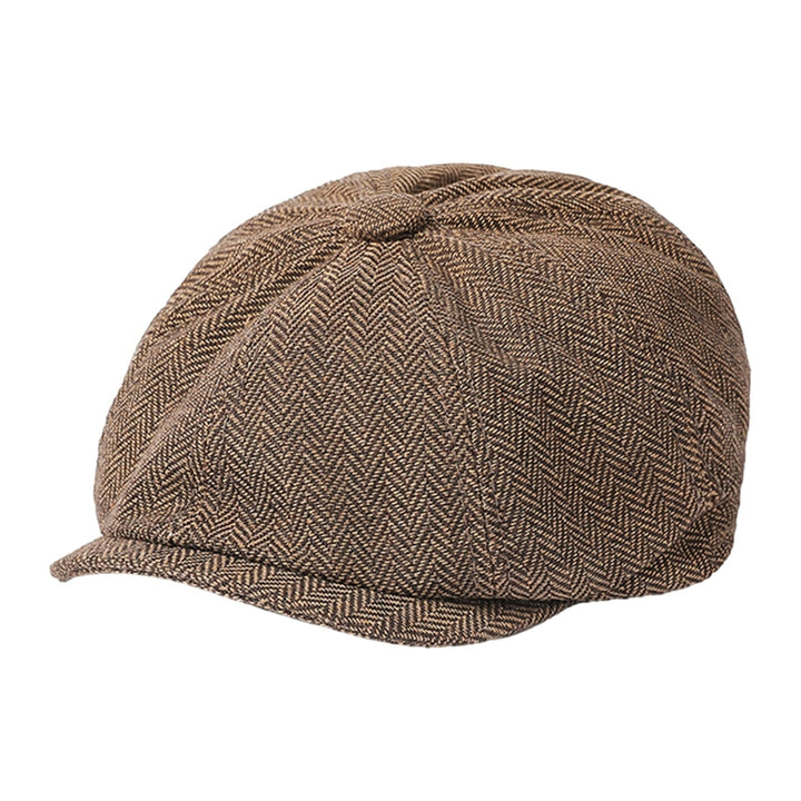 Men Autumn Winter Classic Herringbone Pattern Octagonal Hat Extended Brim Beret Hat Newspaper Painter Hat Fashion Image 2