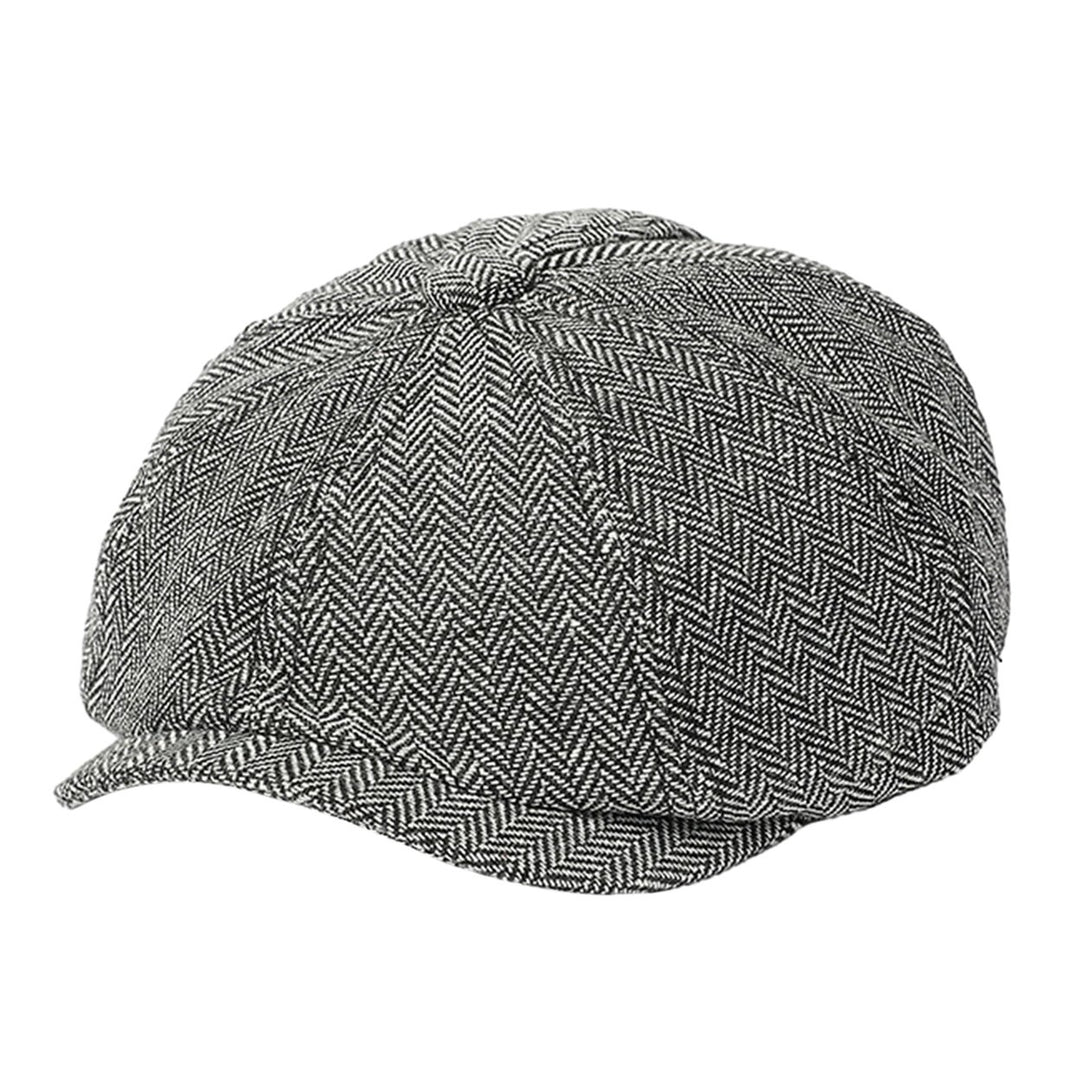 Men Autumn Winter Classic Herringbone Pattern Octagonal Hat Extended Brim Beret Hat Newspaper Painter Hat Fashion Image 1