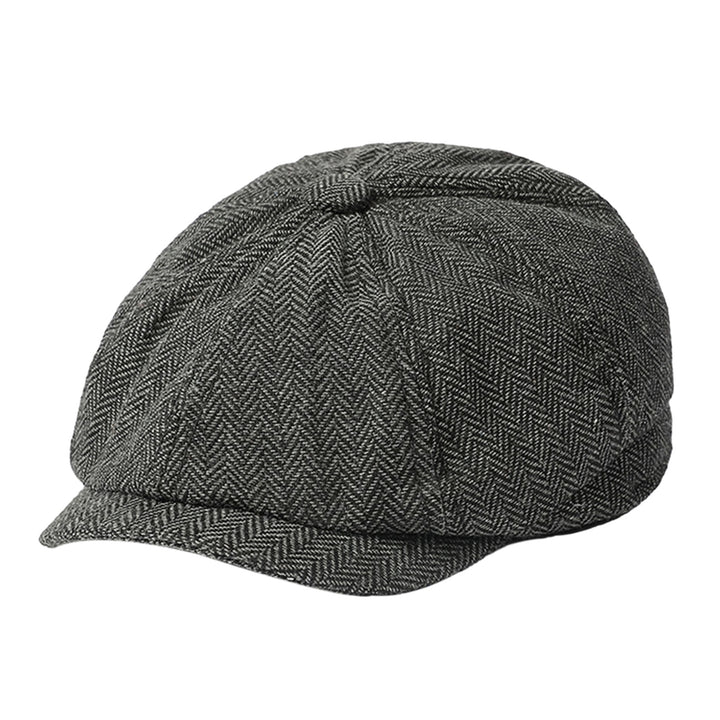 Men Autumn Winter Classic Herringbone Pattern Octagonal Hat Extended Brim Beret Hat Newspaper Painter Hat Fashion Image 6