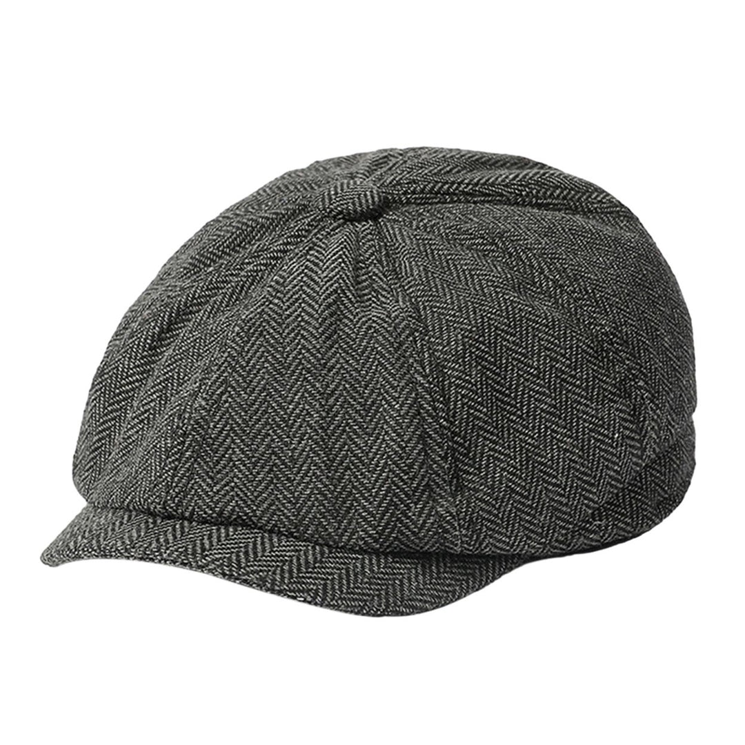 Men Autumn Winter Classic Herringbone Pattern Octagonal Hat Extended Brim Beret Hat Newspaper Painter Hat Fashion Image 1
