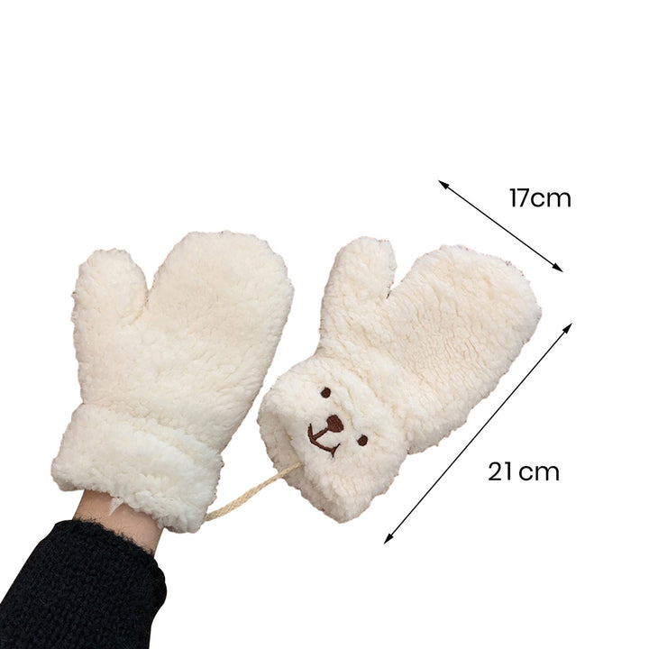 1 Pair Winter Gloves Thick Plush Cartoon Bear Decor Windproof Heat Retention Anti-slip Cycling Outdoor Neck-hanging Image 8