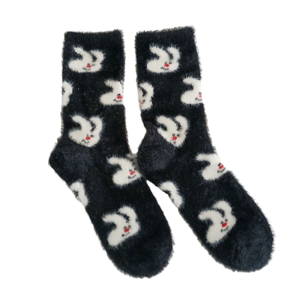 1 Pair Creative Autumn Winter Women Socks Thickened Imitation Mink Velvet Mid-tube Socks Cartoon Rabbit Cherry Fruit Image 2
