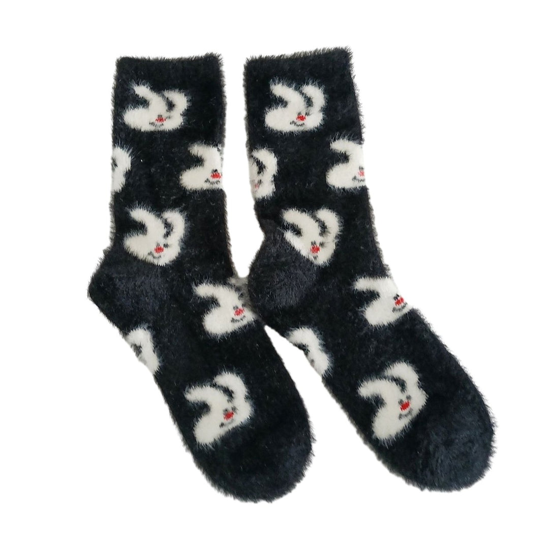 1 Pair Creative Autumn Winter Women Socks Thickened Imitation Mink Velvet Mid-tube Socks Cartoon Rabbit Cherry Fruit Image 1