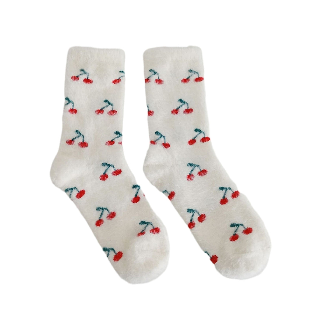1 Pair Creative Autumn Winter Women Socks Thickened Imitation Mink Velvet Mid-tube Socks Cartoon Rabbit Cherry Fruit Image 4