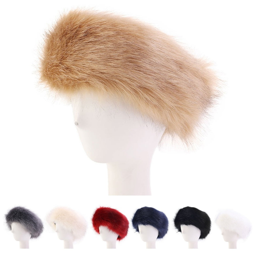 Ladies Winter Faux faux Soft Fluffy Cozy Warm Unisex Thick Furry Headband Winter Outdoor Earwarmer Empty Top Elastic Image 1