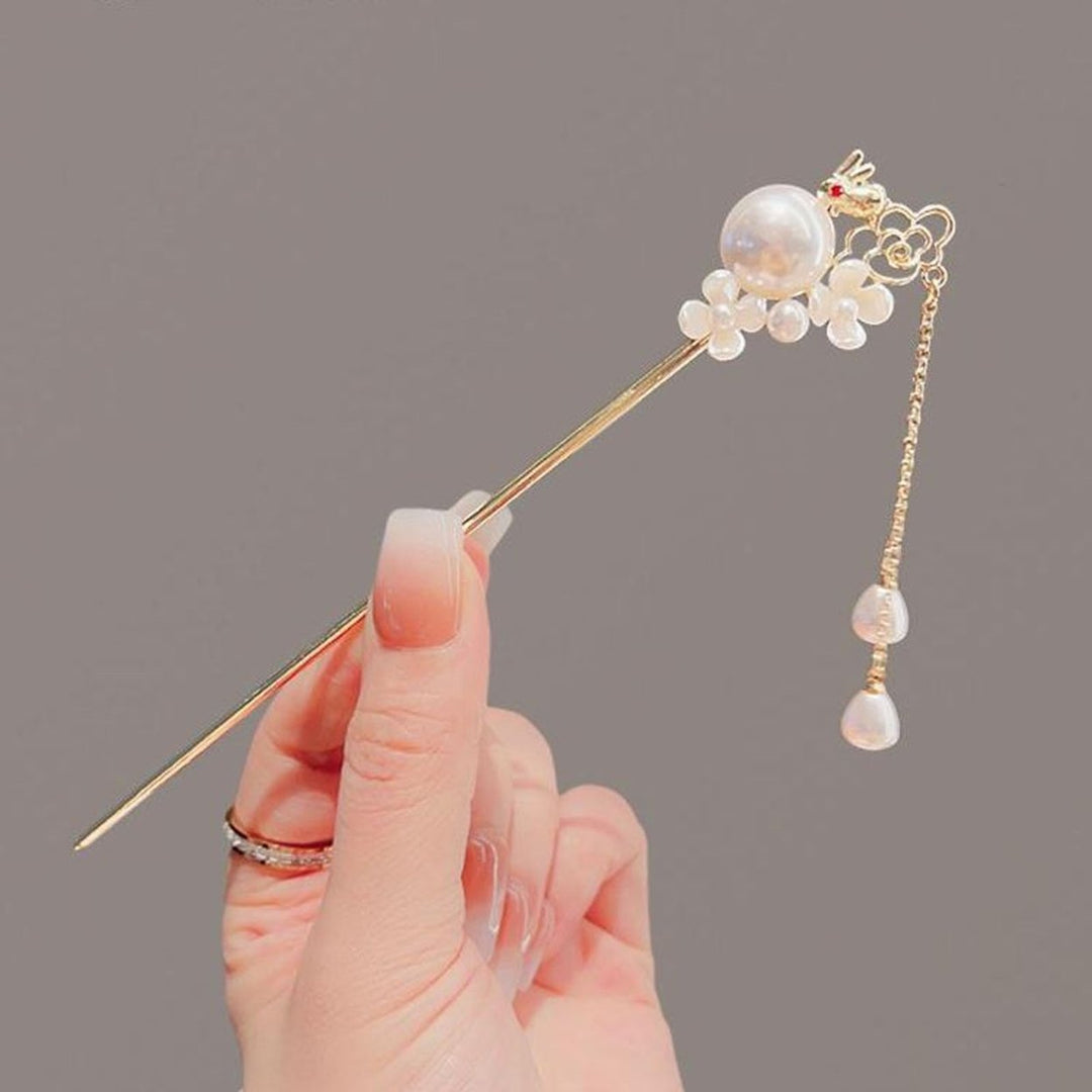 Hairpin Cute Bunny Design with Elegant Tassel Faux Pearl Decoration Fashionable Ancient Style Jade Rabbit Hairpin Image 2