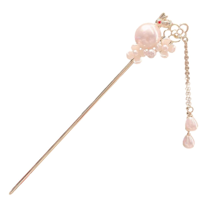 Hairpin Cute Bunny Design with Elegant Tassel Faux Pearl Decoration Fashionable Ancient Style Jade Rabbit Hairpin Image 4