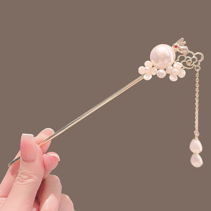 Hairpin Cute Bunny Design with Elegant Tassel Faux Pearl Decoration Fashionable Ancient Style Jade Rabbit Hairpin Image 9