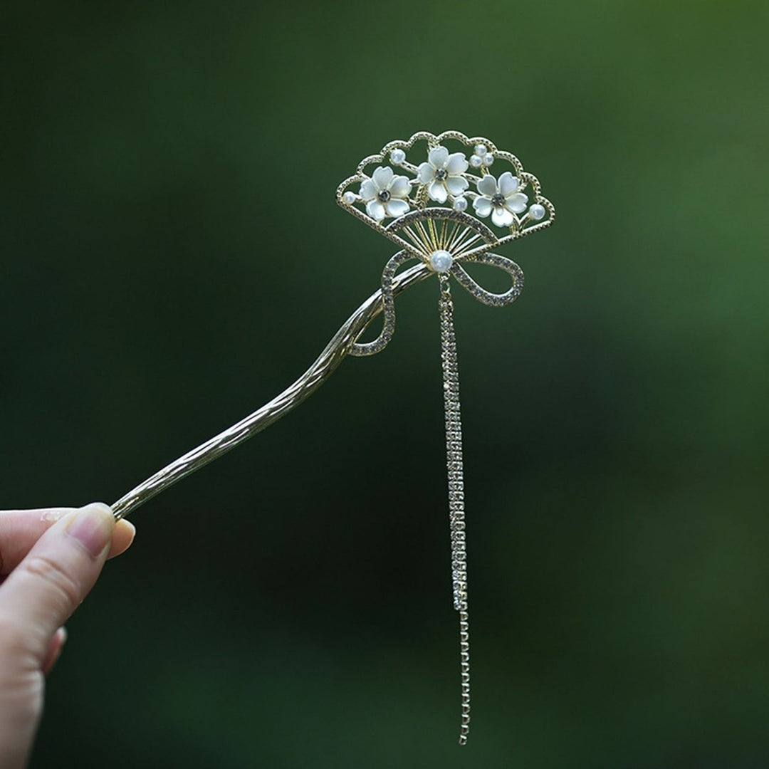 Delicate Hairpin Fan-shaped Flower Curved with Tassel Stylish Unique Back of The Head Plate Hairpin Hair Accessories Image 2