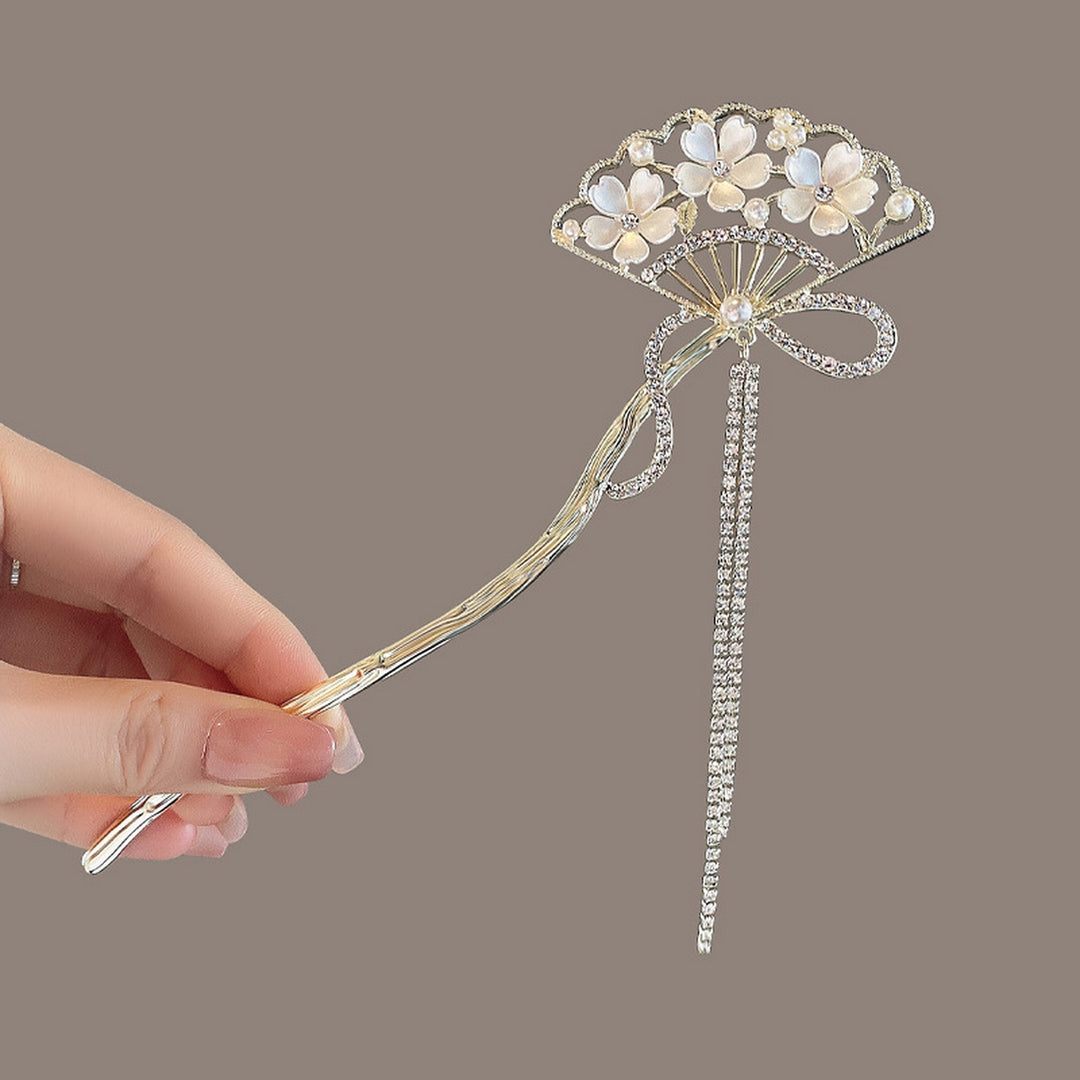 Delicate Hairpin Fan-shaped Flower Curved with Tassel Stylish Unique Back of The Head Plate Hairpin Hair Accessories Image 8