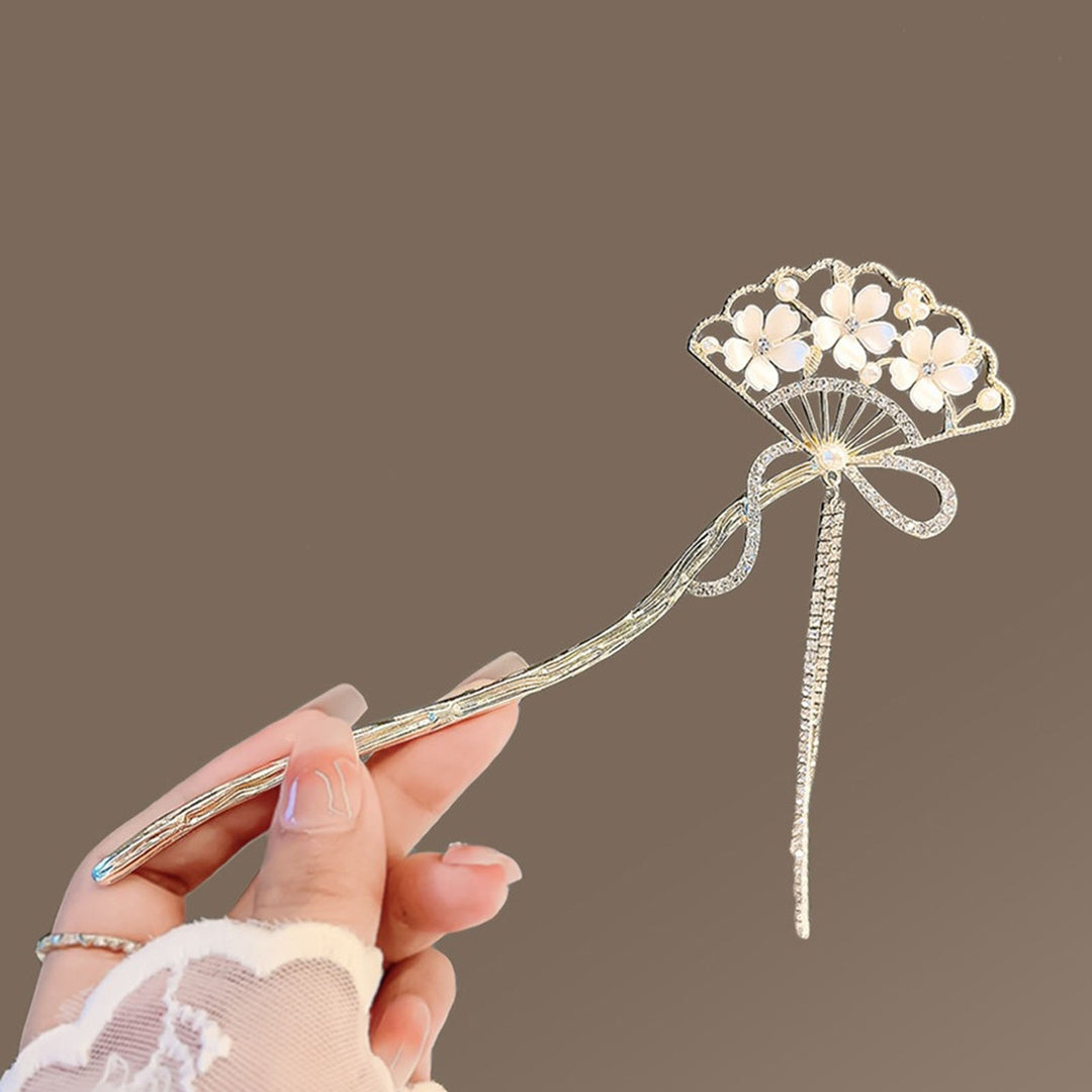 Delicate Hairpin Fan-shaped Flower Curved with Tassel Stylish Unique Back of The Head Plate Hairpin Hair Accessories Image 9
