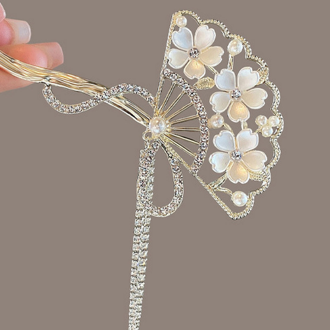 Delicate Hairpin Fan-shaped Flower Curved with Tassel Stylish Unique Back of The Head Plate Hairpin Hair Accessories Image 10