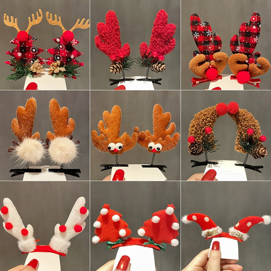 Christmas Hairpins Antler Plush Ball Red Berry Santa Hat Plaid Print Pine Cone Anti-slip Lightweight Image 1