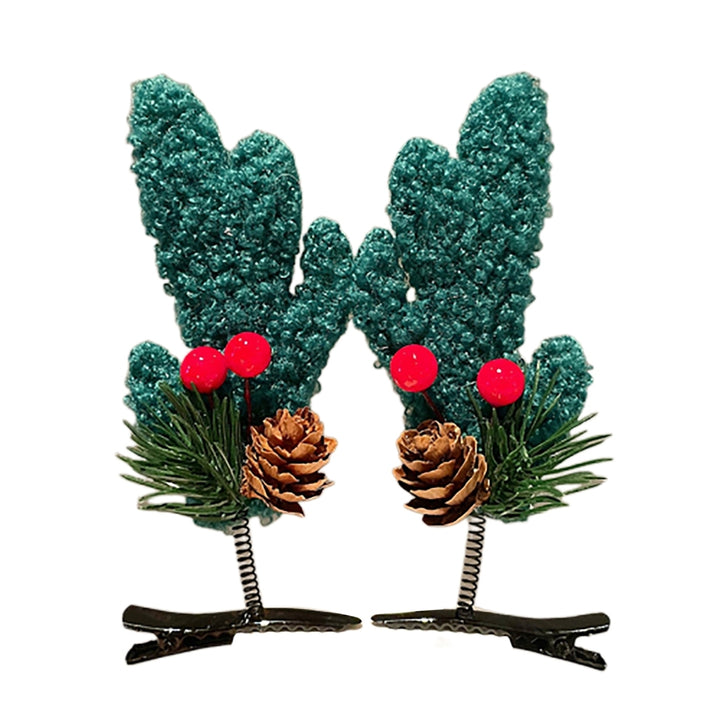 Christmas Hairpins Antler Plush Ball Red Berry Santa Hat Plaid Print Pine Cone Anti-slip Lightweight Image 2