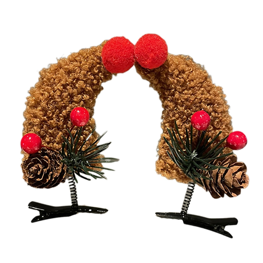 Christmas Hairpins Antler Plush Ball Red Berry Santa Hat Plaid Print Pine Cone Anti-slip Lightweight Image 3