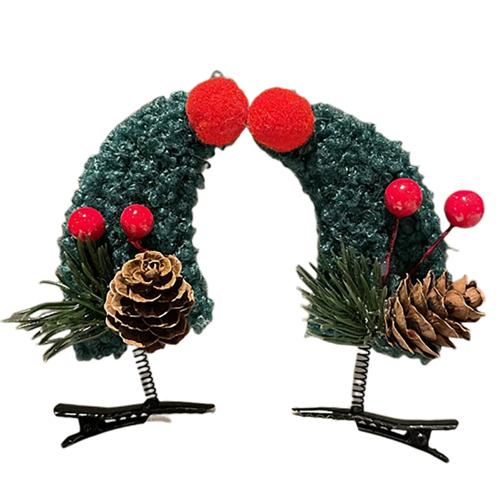 Christmas Hairpins Antler Plush Ball Red Berry Santa Hat Plaid Print Pine Cone Anti-slip Lightweight Image 4