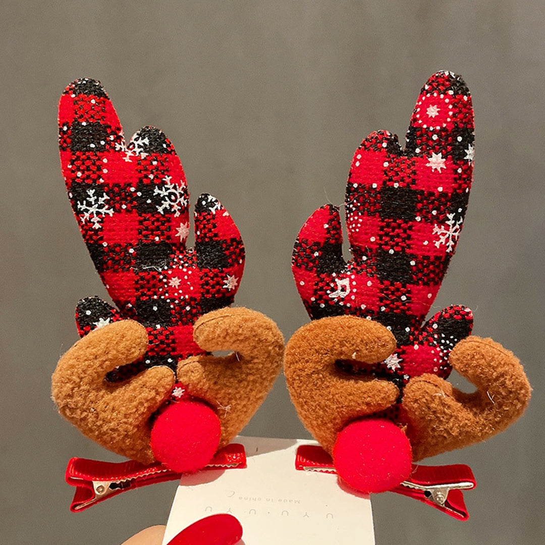 Christmas Hairpins Antler Plush Ball Red Berry Santa Hat Plaid Print Pine Cone Anti-slip Lightweight Image 9