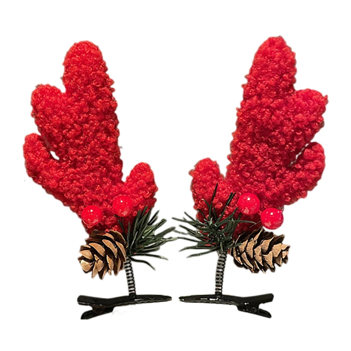 Christmas Hairpins Antler Plush Ball Red Berry Santa Hat Plaid Print Pine Cone Anti-slip Lightweight Image 12