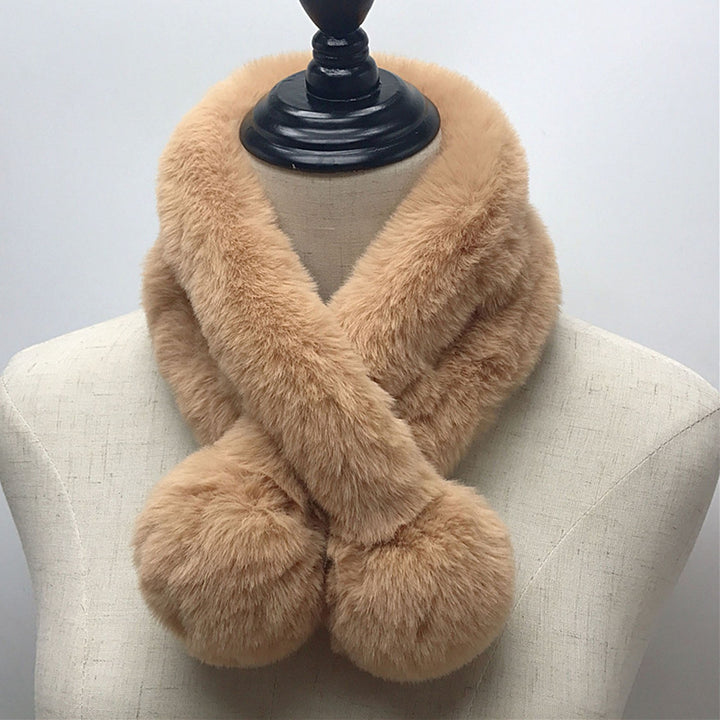 Women Winter Scarf Soft Plush Ball Decor Faux faux Thick Cozy Neck Warmer Cross Windproof Thermal Washable Decorative Image 10