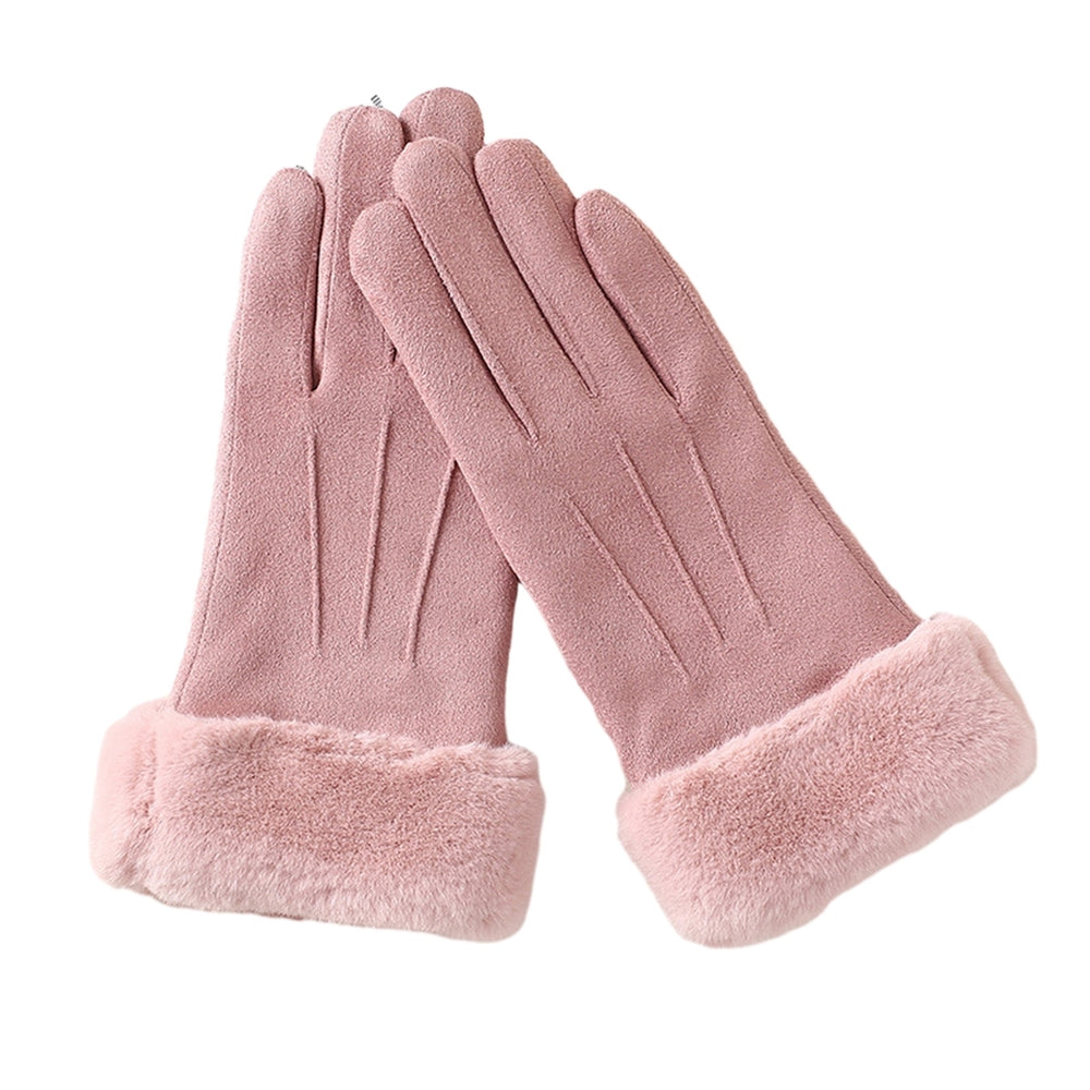 1 Pair Women Winter Gloves Color Matching Elastic Anti-slip Thick Plush Soft Warm Fiver Fingers Image 2