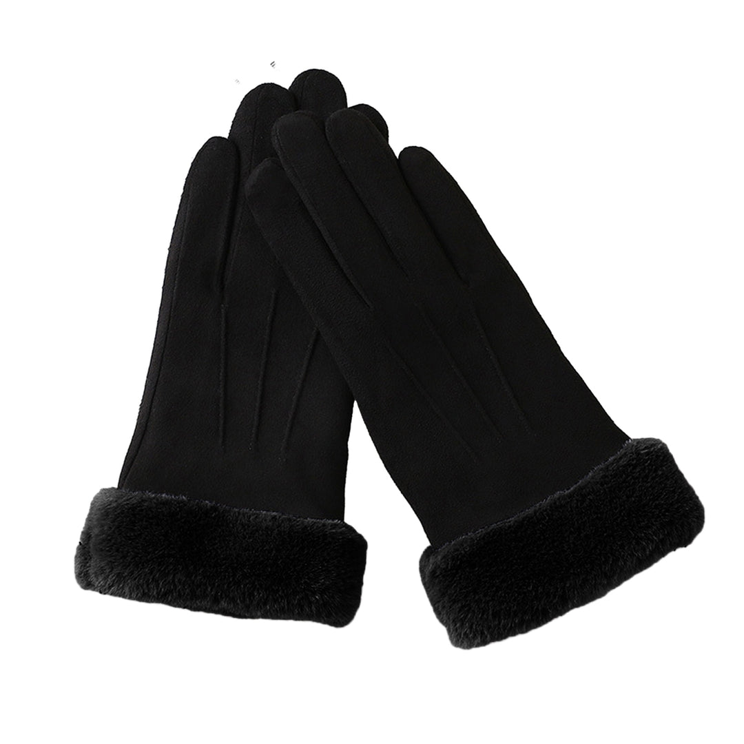1 Pair Women Winter Gloves Color Matching Elastic Anti-slip Thick Plush Soft Warm Fiver Fingers Image 3
