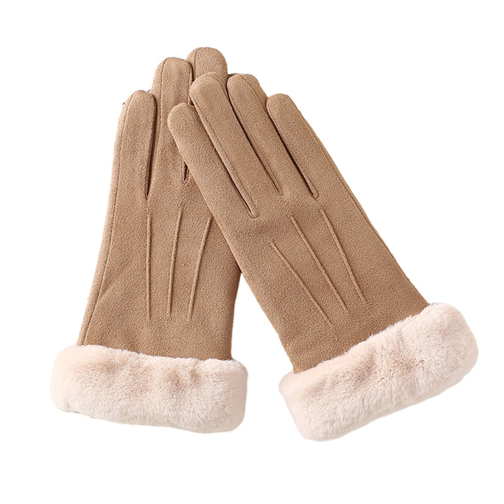 1 Pair Women Winter Gloves Color Matching Elastic Anti-slip Thick Plush Soft Warm Fiver Fingers Image 4