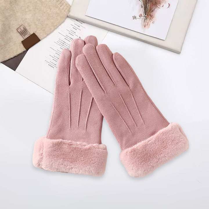 1 Pair Women Winter Gloves Color Matching Elastic Anti-slip Thick Plush Soft Warm Fiver Fingers Image 7