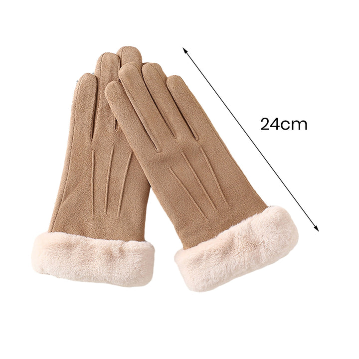 1 Pair Women Winter Gloves Color Matching Elastic Anti-slip Thick Plush Soft Warm Fiver Fingers Image 8