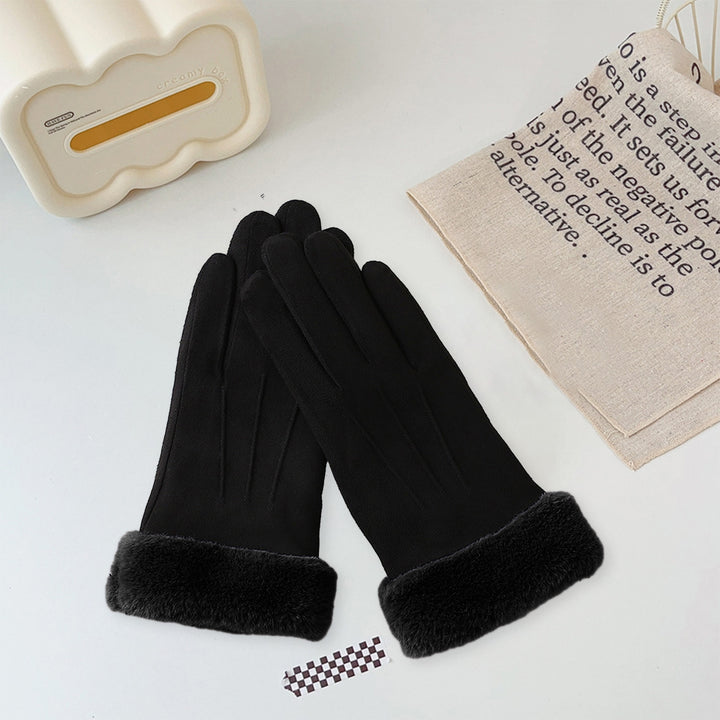 1 Pair Women Winter Gloves Color Matching Elastic Anti-slip Thick Plush Soft Warm Fiver Fingers Image 9