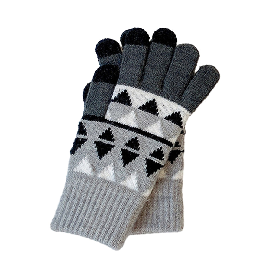1 Pair Women Winter Gloves Windproof Soft Plush Touch Screen Color Matchiing Grometric Print Knitted Image 2
