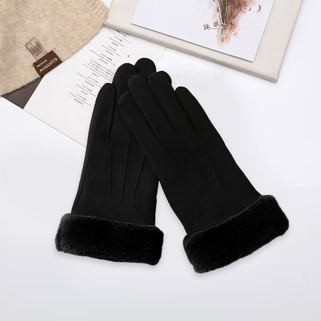 1 Pair Women Winter Gloves Color Matching Elastic Anti-slip Thick Plush Soft Warm Fiver Fingers Image 10