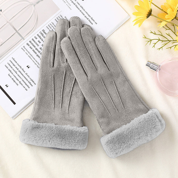 1 Pair Women Winter Gloves Color Matching Elastic Anti-slip Thick Plush Soft Warm Fiver Fingers Image 11