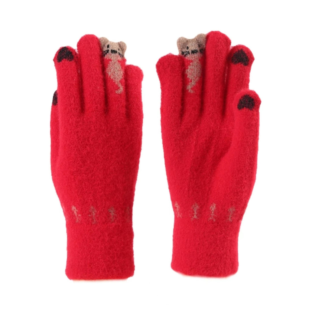 1 Pair Women Winter Gloves Thick Knitted Warm Elastic Anti-slip Touch Screen Cold-resistant Image 4