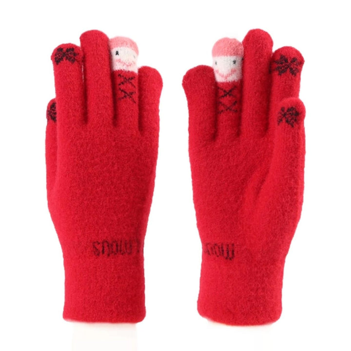 1 Pair Women Winter Gloves Thick Knitted Warm Elastic Anti-slip Touch Screen Cold-resistant Image 1