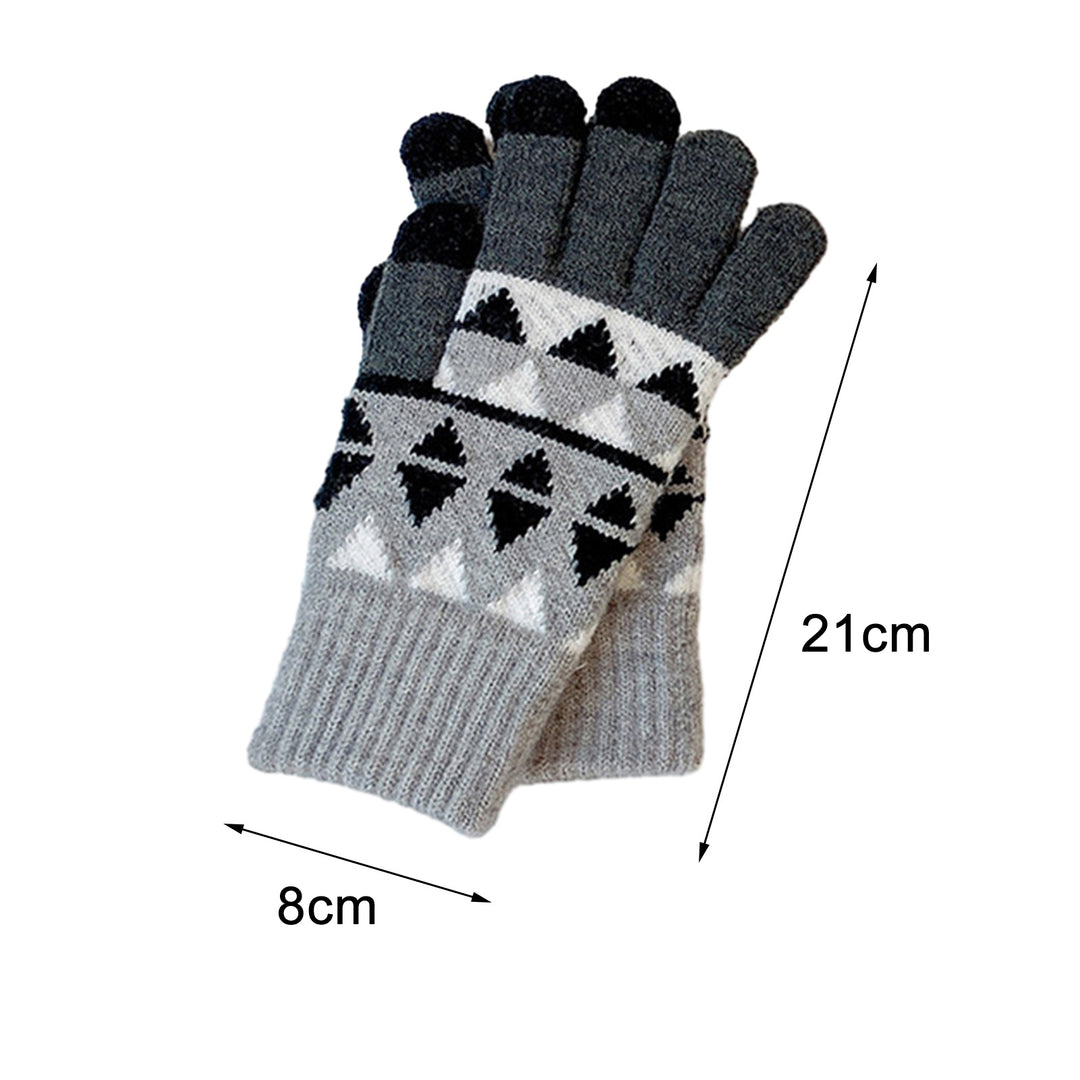 1 Pair Women Winter Gloves Windproof Soft Plush Touch Screen Color Matchiing Grometric Print Knitted Image 8