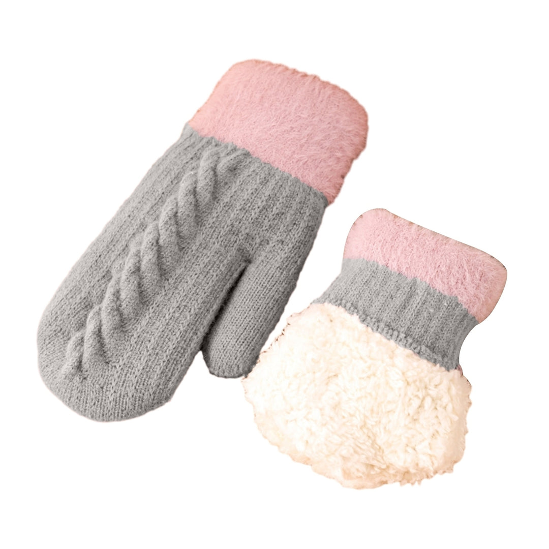 1 Pair Women Winter Gloves Color Matching Elastic Thickened Soft Plush Warm Windproof Fiver Fingers Windproof Warm Image 3