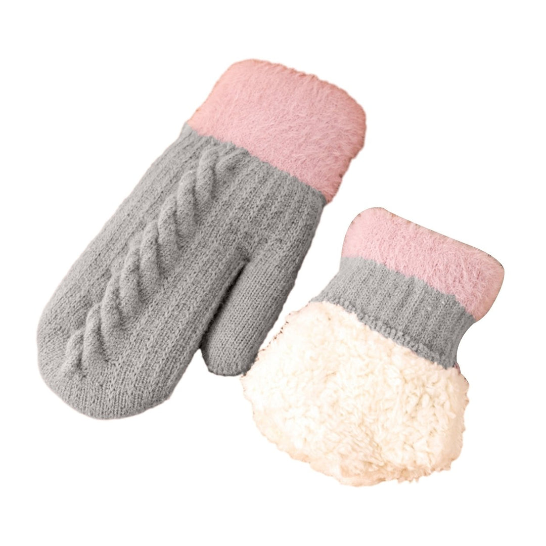 1 Pair Women Winter Gloves Color Matching Elastic Thickened Soft Plush Warm Windproof Fiver Fingers Windproof Warm Image 1