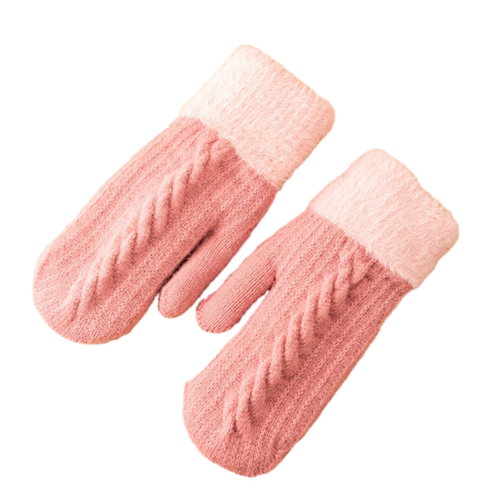1 Pair Women Winter Gloves Color Matching Elastic Thickened Soft Plush Warm Windproof Fiver Fingers Windproof Warm Image 4