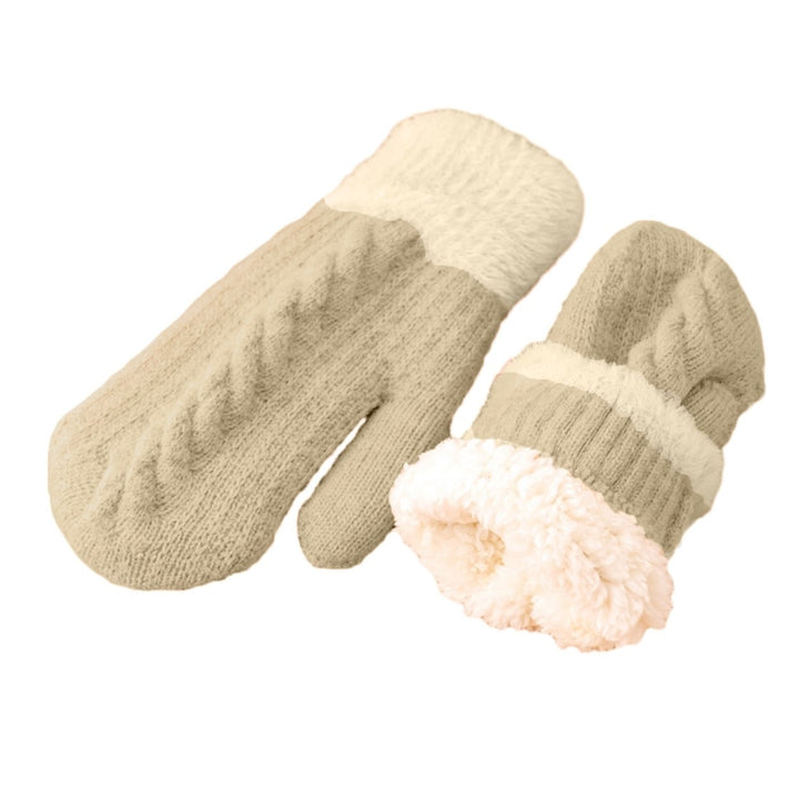 1 Pair Women Winter Gloves Color Matching Elastic Thickened Soft Plush Warm Windproof Fiver Fingers Windproof Warm Image 1